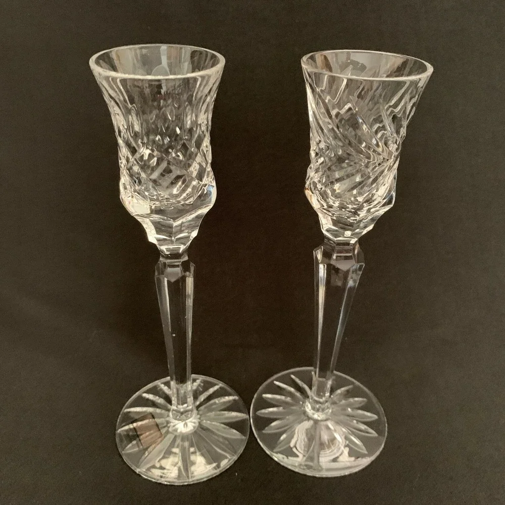 Fifth Avenue Crystal Clear Glass Candle Holders Lot of 2 Pair Hand Cut Full Lead